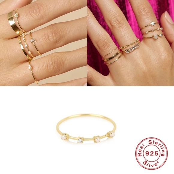 Tiny Pearls and Crystal 18k Gold Plated S925 Ring - Picture 6 of 7